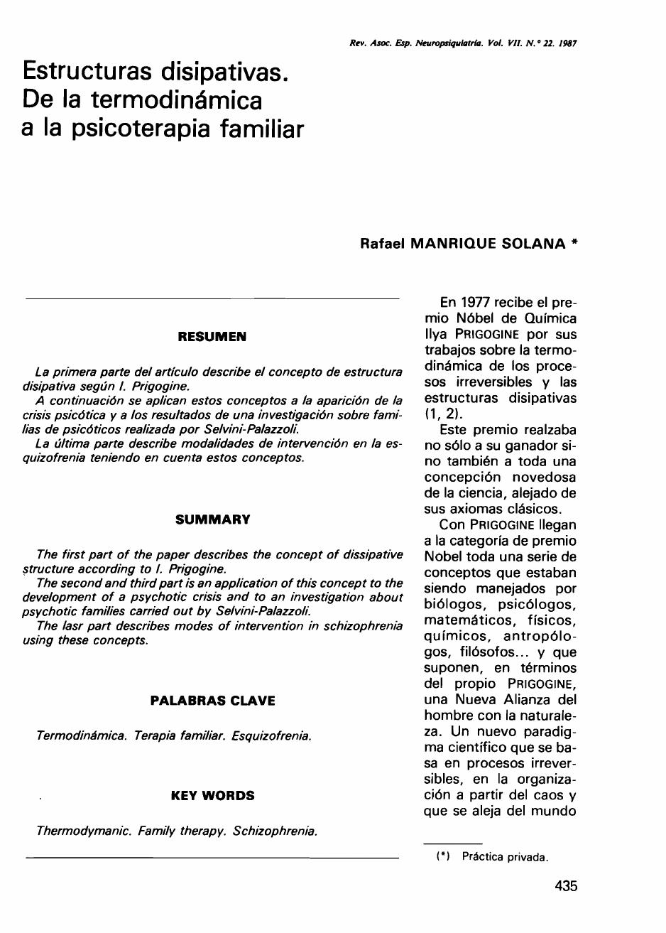 Estructuras disipativas. De la termodinámica a la psicoterapia familiar